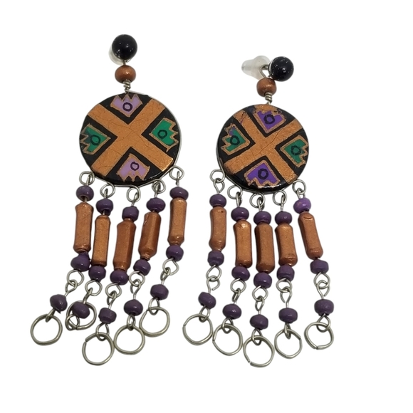 Vintage Jewelry - VINTAGE NATIVE AMERICAN GOLD, PURPLE & GREEN EARRINGS WITH 14K GOLD STUDS